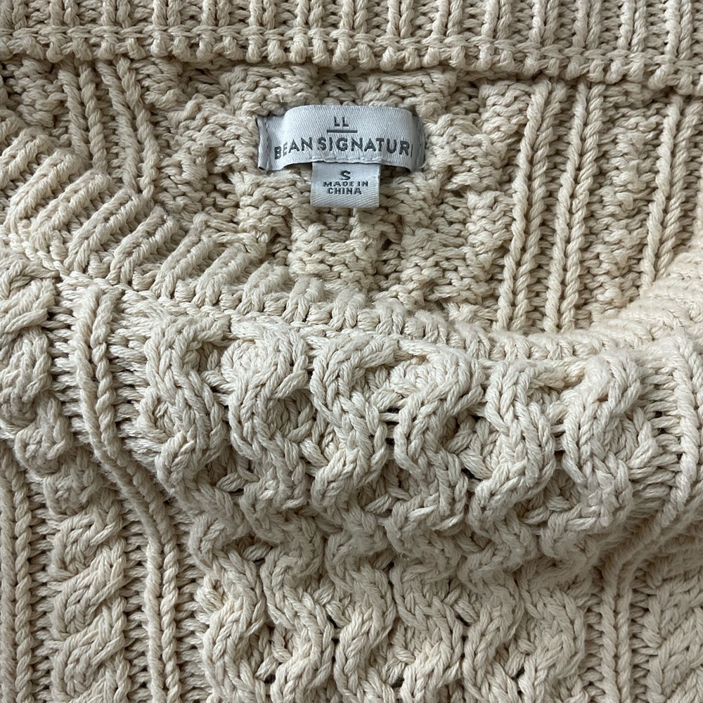 LL BEAN Signature Fisherman Cable Knit 100% Cotton Sweater Women Size Small - Picture 10 of 11